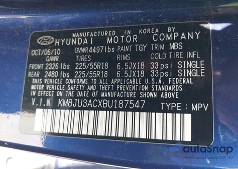 2011 Hyundai Tucson Limited z USA, uszkodzony, nr VIN KM8JU3ACXBU187547